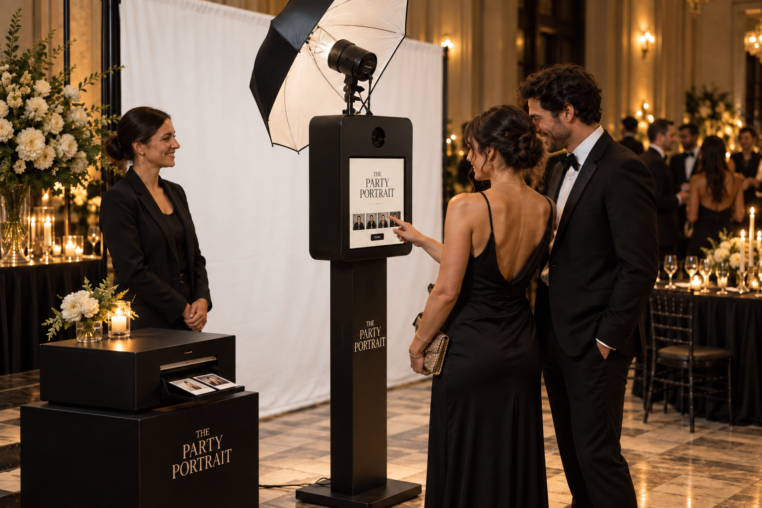 The Party Portrait branded portrait studio in action at an elegant gala